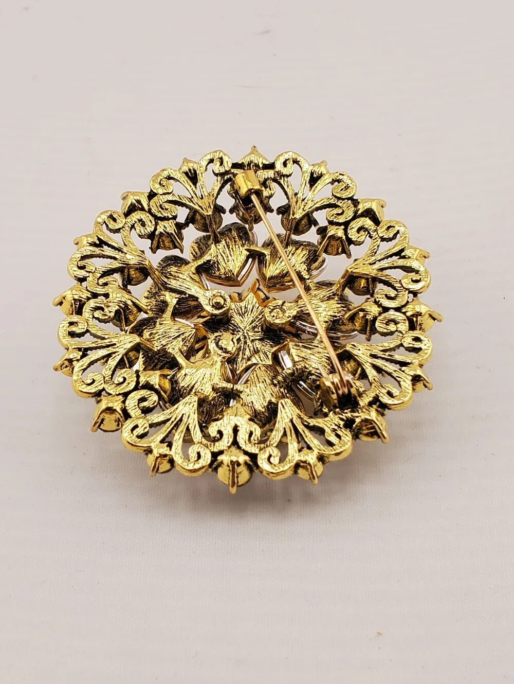 Yellow Brown Rhinestone Brooch